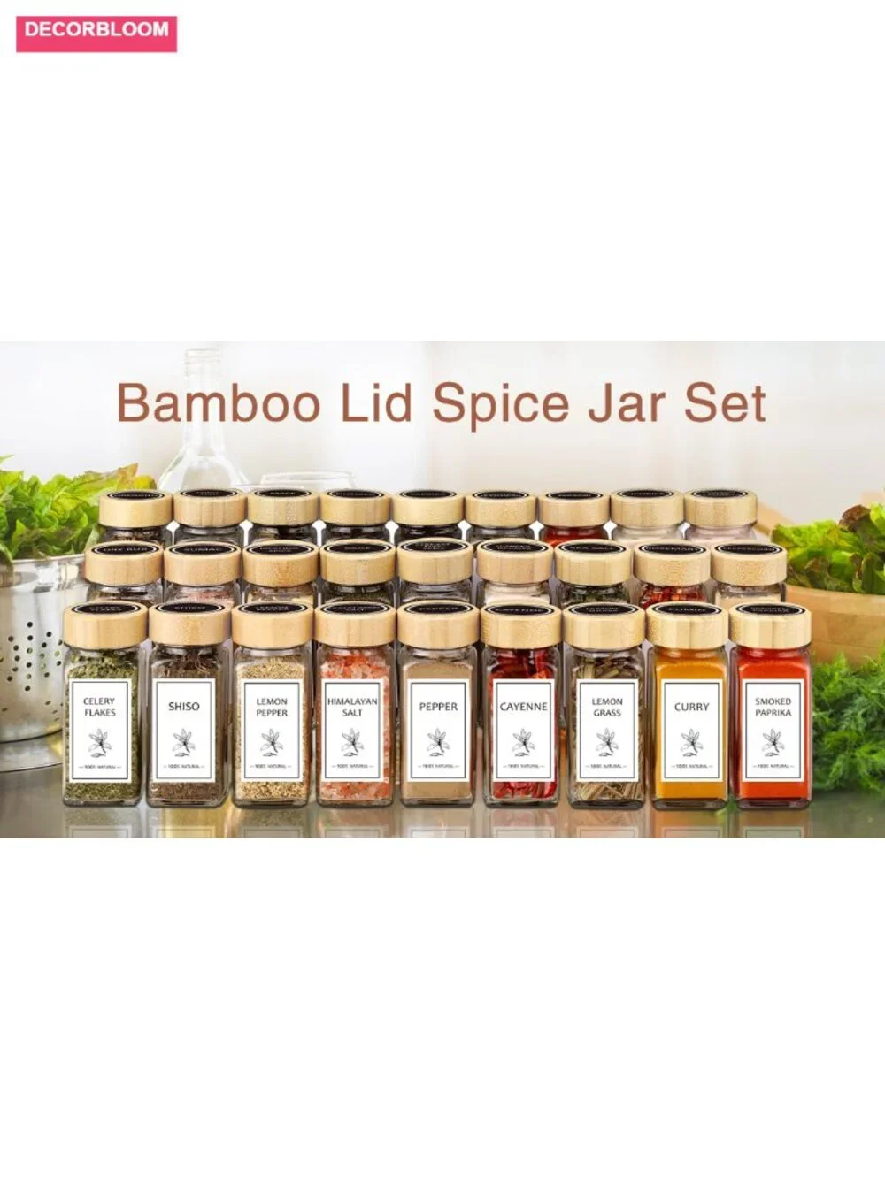 48 Pcs 4 oz Glass Spice Jars with Bamboo Lids Shaker Lids Labels
